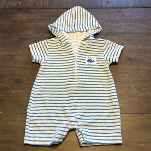 Kissy Kissy Blue/ White Stripe Cabana Terry Zip-Front Hooded Playsuit